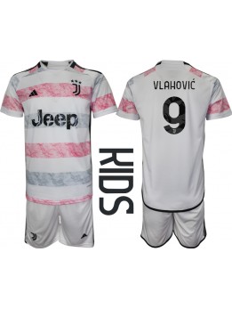 Juventus Dusan Vlahovic #9 Auswärts Trikotsatz für Kinder 2023-24 Kurzarm (+ Kurze Hosen)
